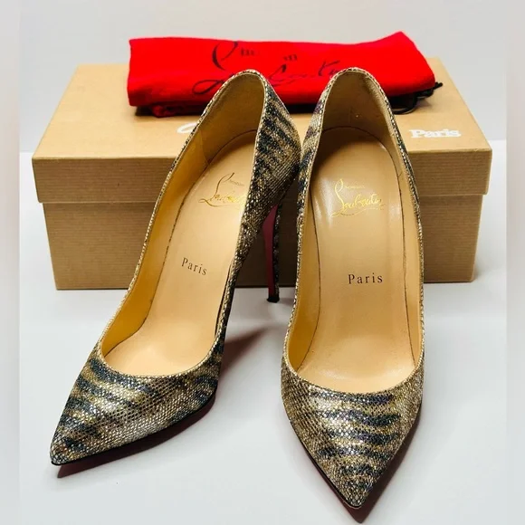 Christian Louboutin Pigalle Follies Glitter Sirene Stiletto Heels Shoes Size 37